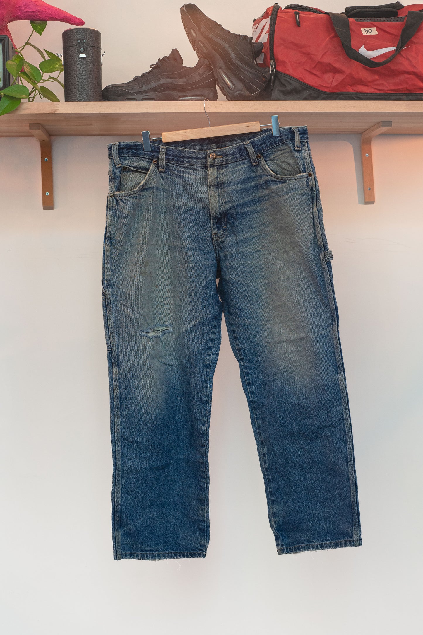 Dickies Blue Denim Jeans with Right Leg Stain